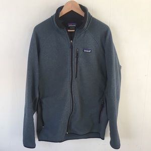 Patagonia blue full-zip knit fleece sweater